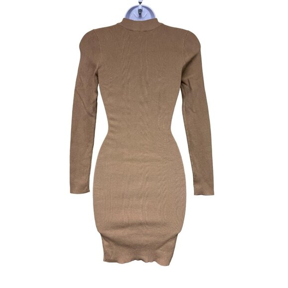 HERA Collection Tan Knit Lace Front Sweater Dress Long Sleeve Body Con Small - Picture 4 of 8